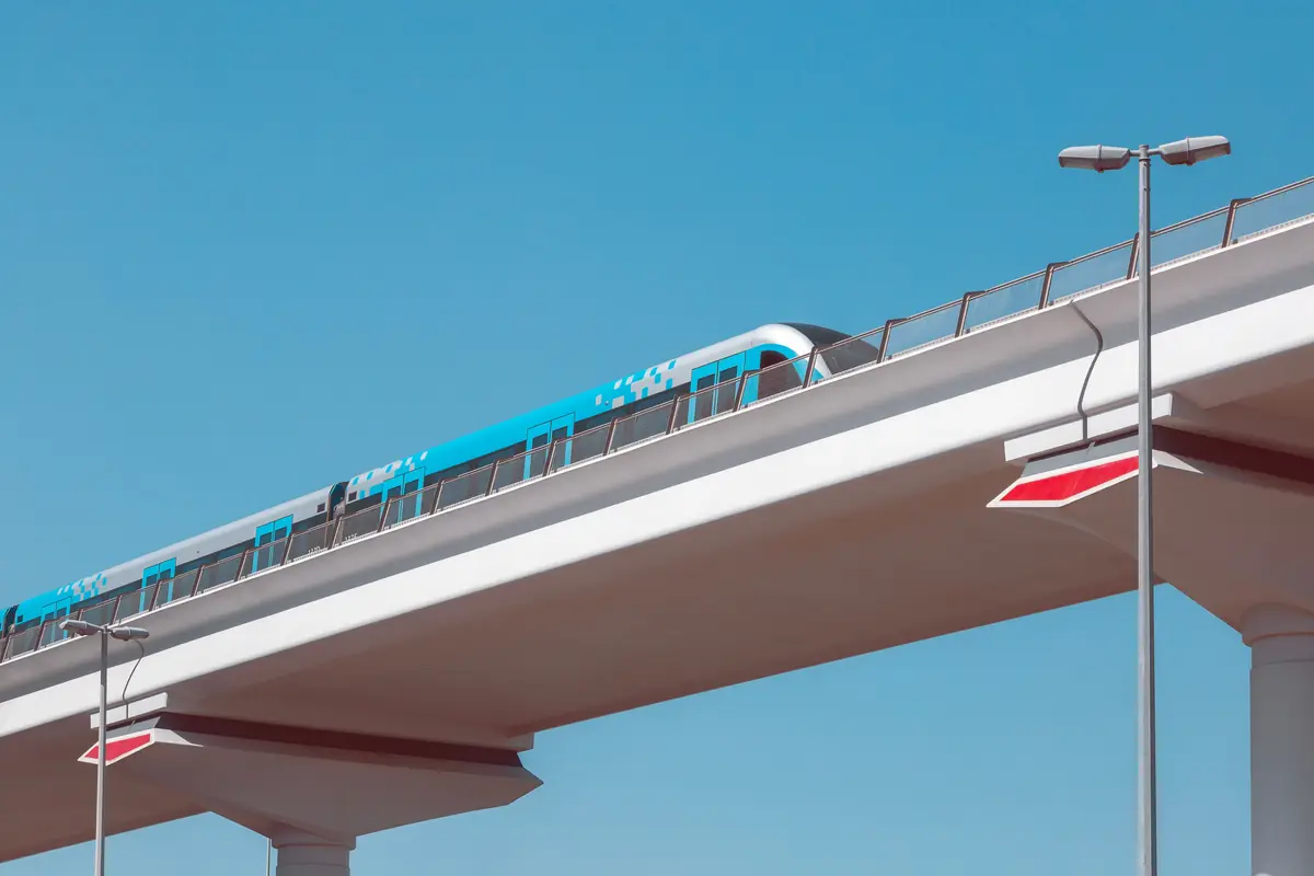 Dubai Metro train on an elevated track