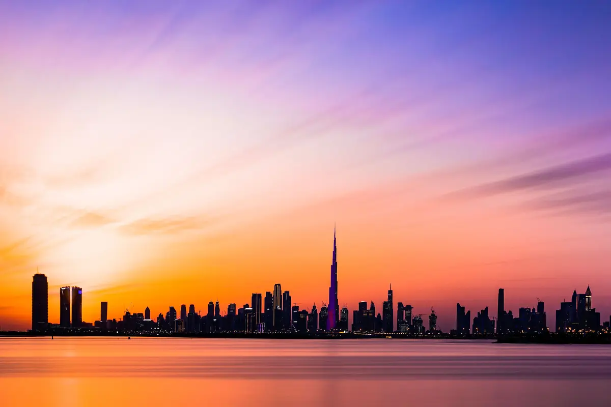 Dubai skyline at sunset